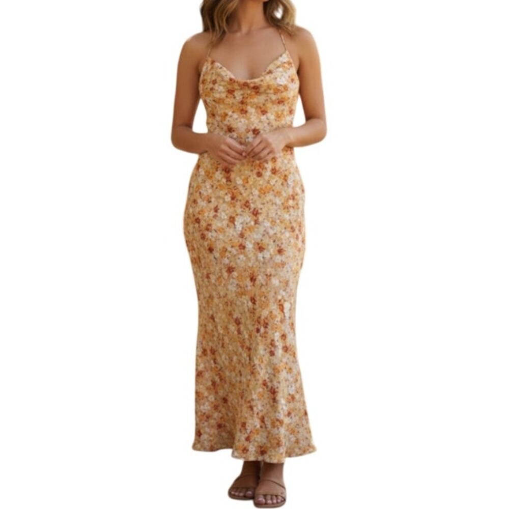 Park & Fifth Kingston Floral Print Satin Strappy Slip Dress Large NEW